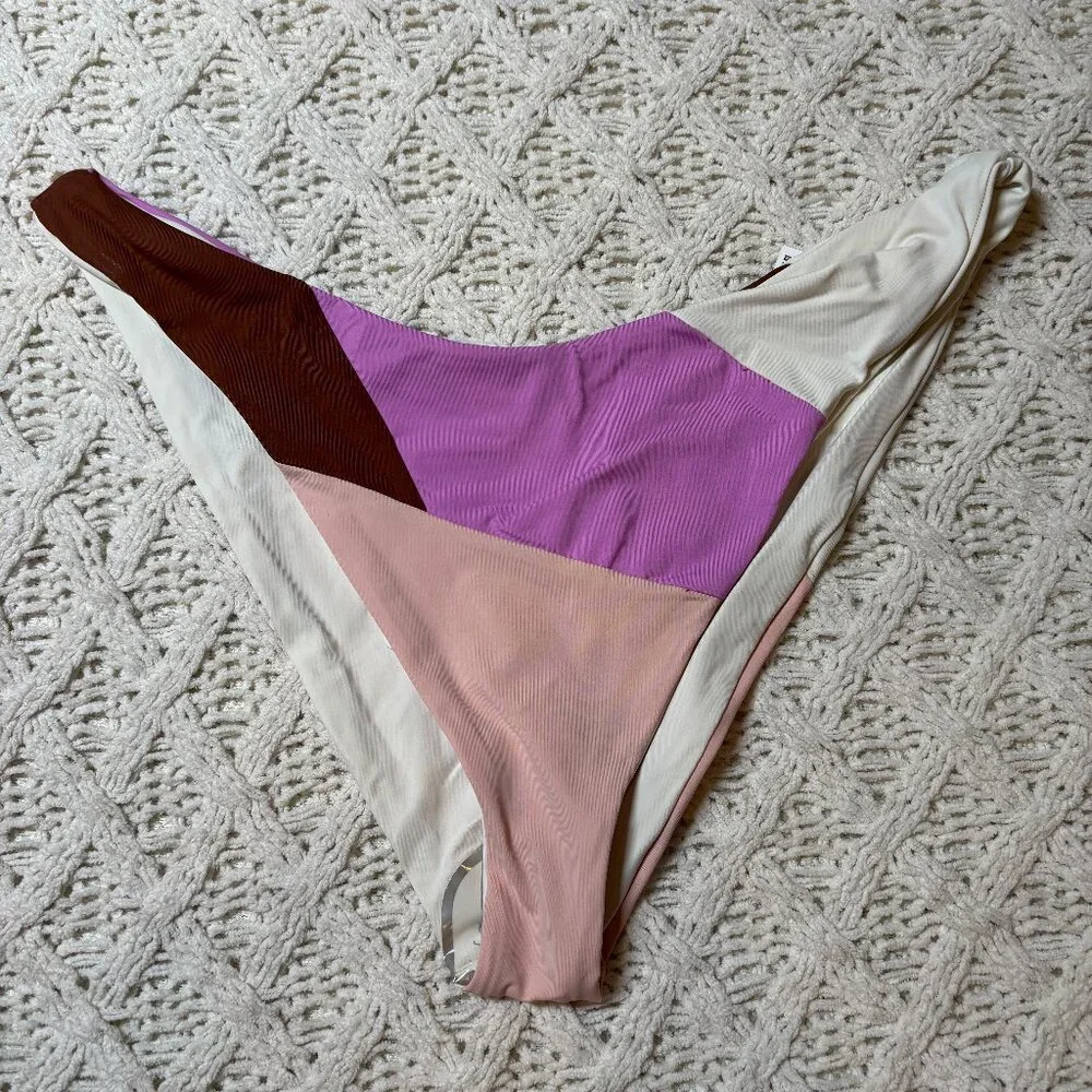 NWT L*Space Sea Glass Bikini Bottom‎ Colorblock Pink/Brown/Purple Women’s XL